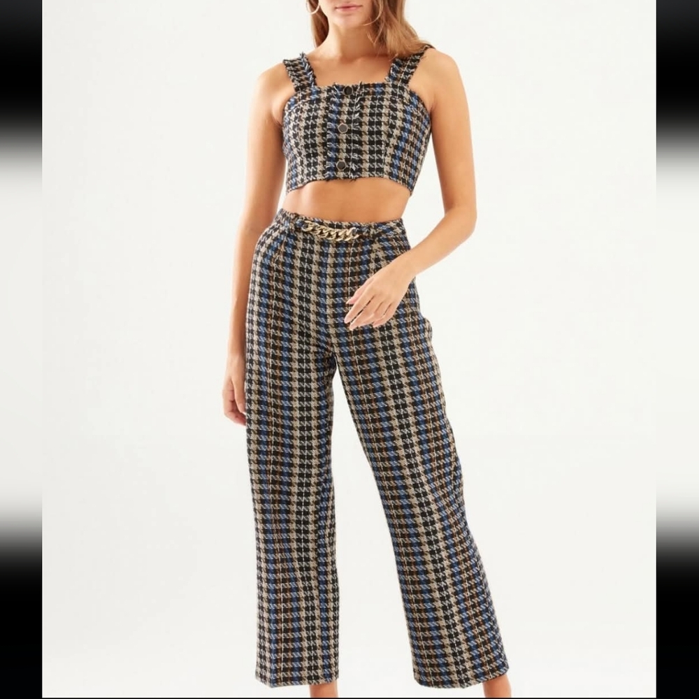 Quzu Women's Tweed Crop Top and Pants Set Size Small